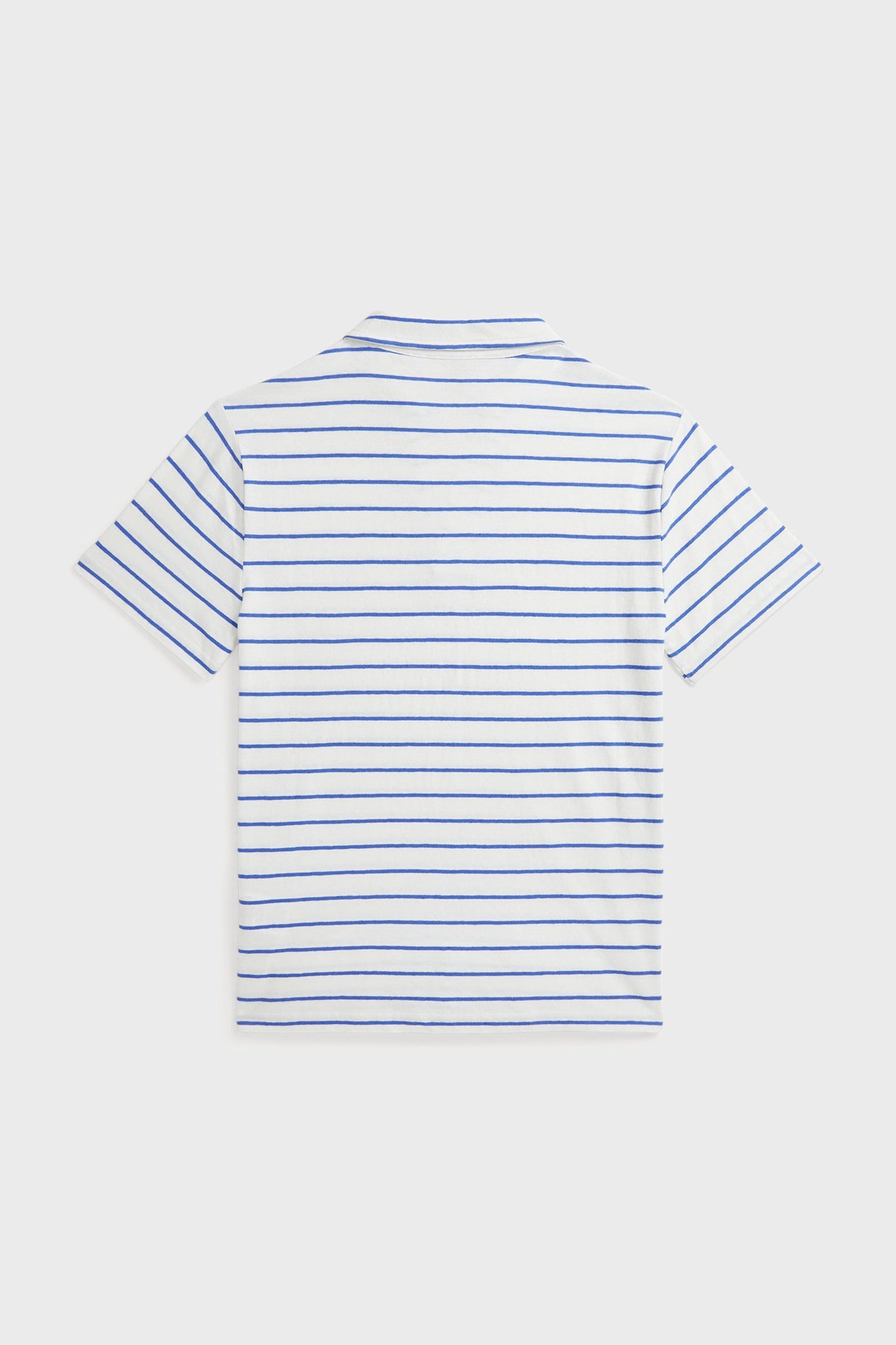 Boys White Short-Sleeve Cotton Linen Jersey Striped Johnny Collar Polo