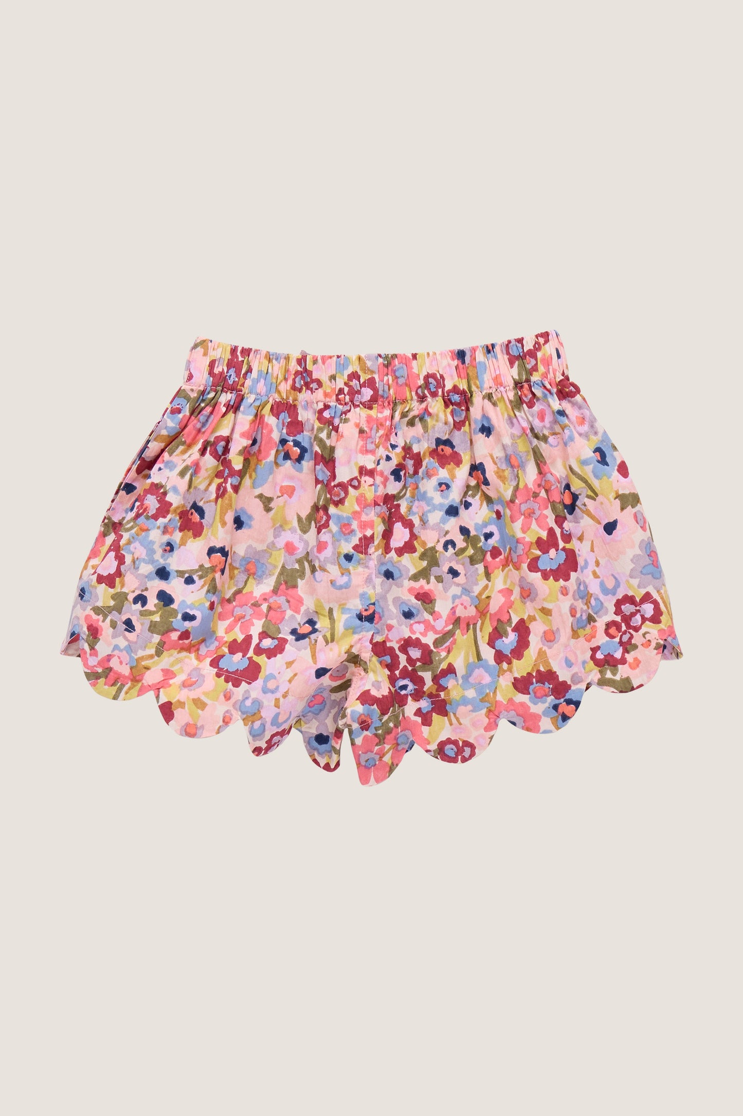 Burgundy Large Sketched Floral Scallop Short