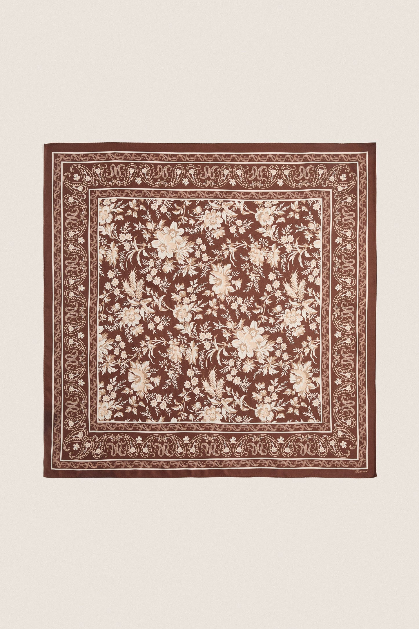 Brown Floral Medium Silk Scarf