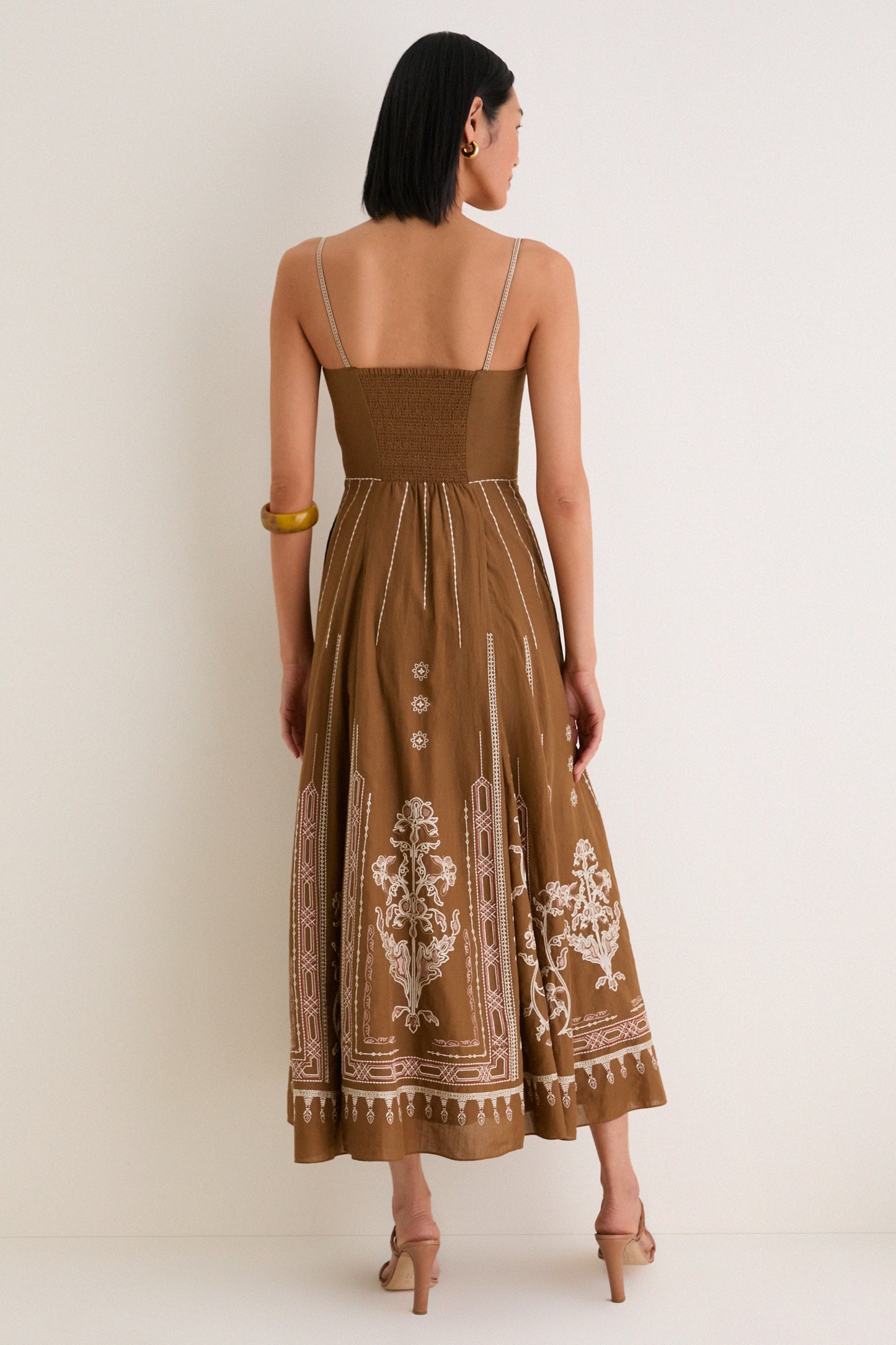 Brown Embroidered Lace Valya Maxis Dress