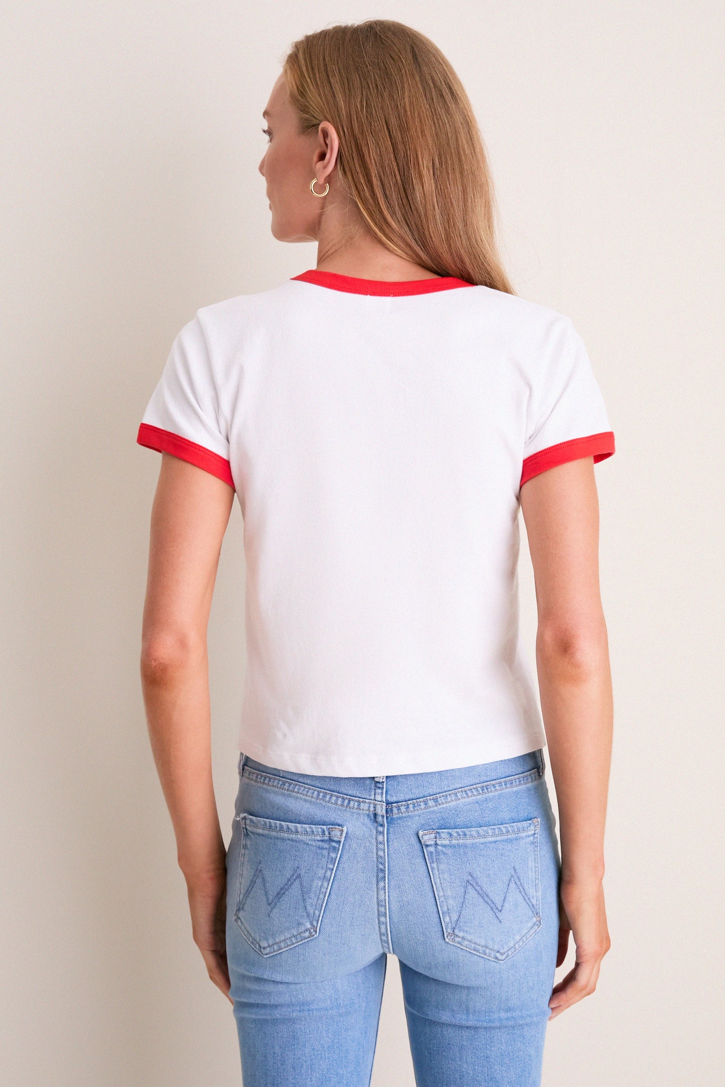 Cerise and White Margo Ringer Tee