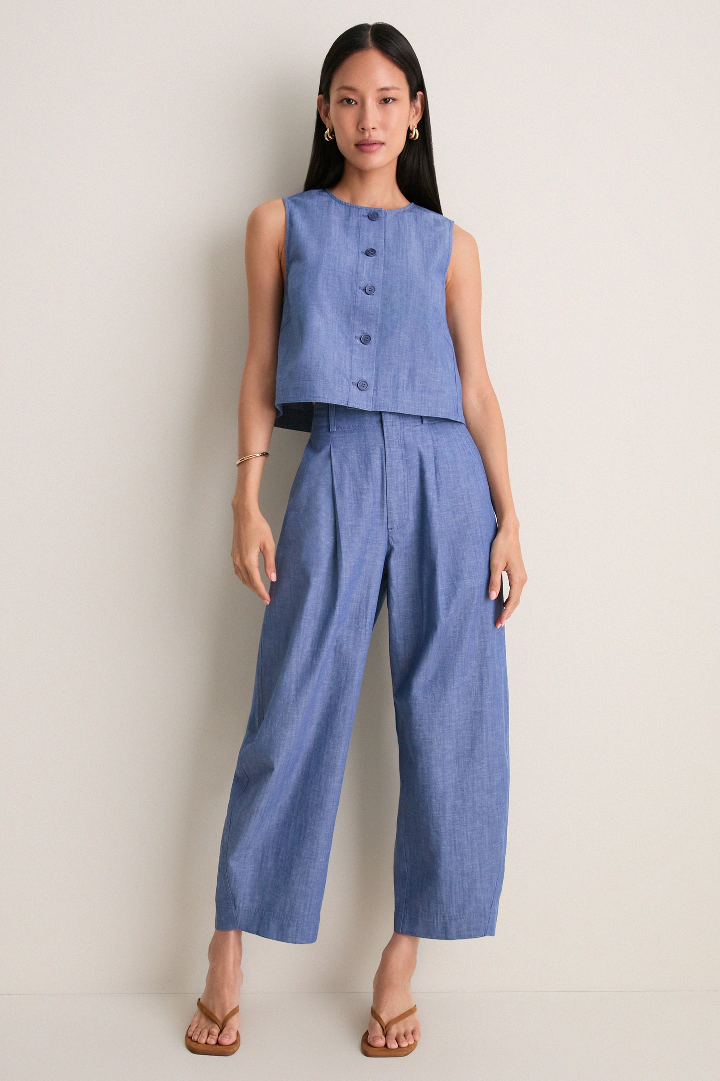 Chambray Godet Tank