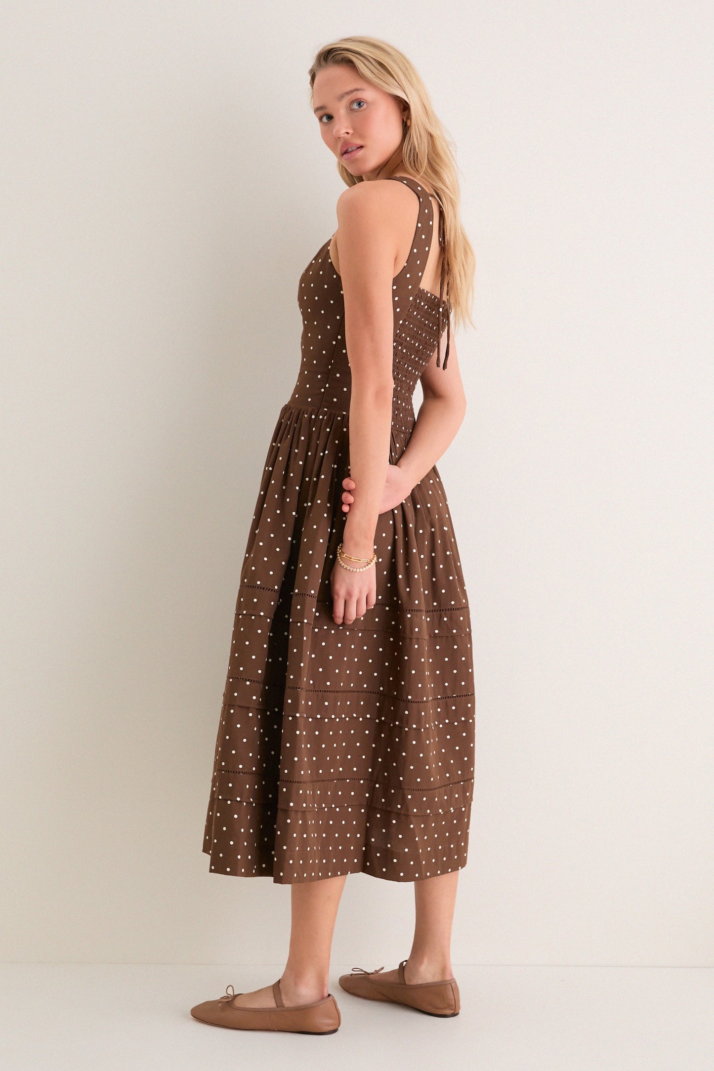 Brown and Ivory Polka Dot Stella Midi Dress