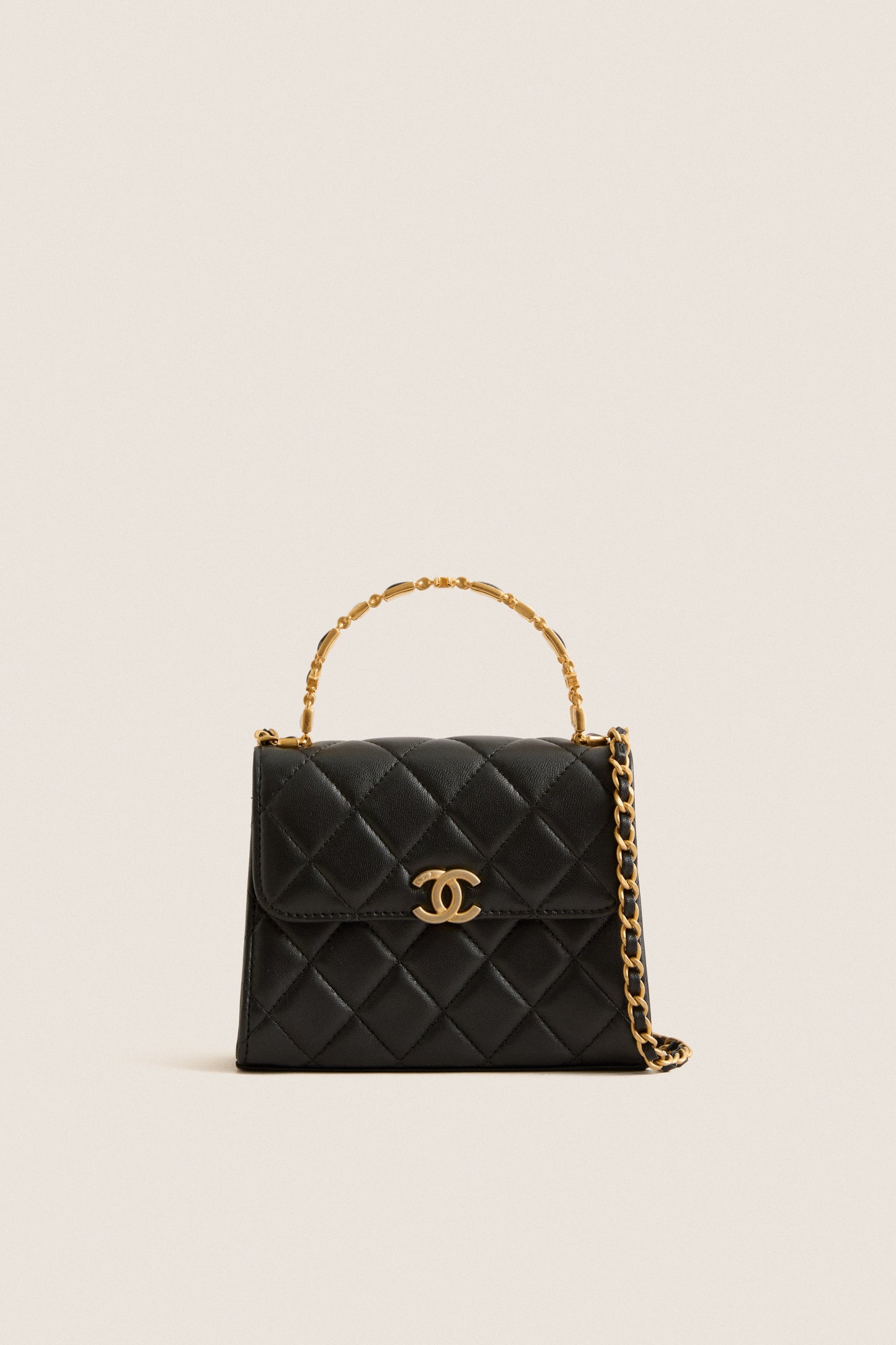 CHANEL Black Matelasse Two-Way Handbag Top Handle