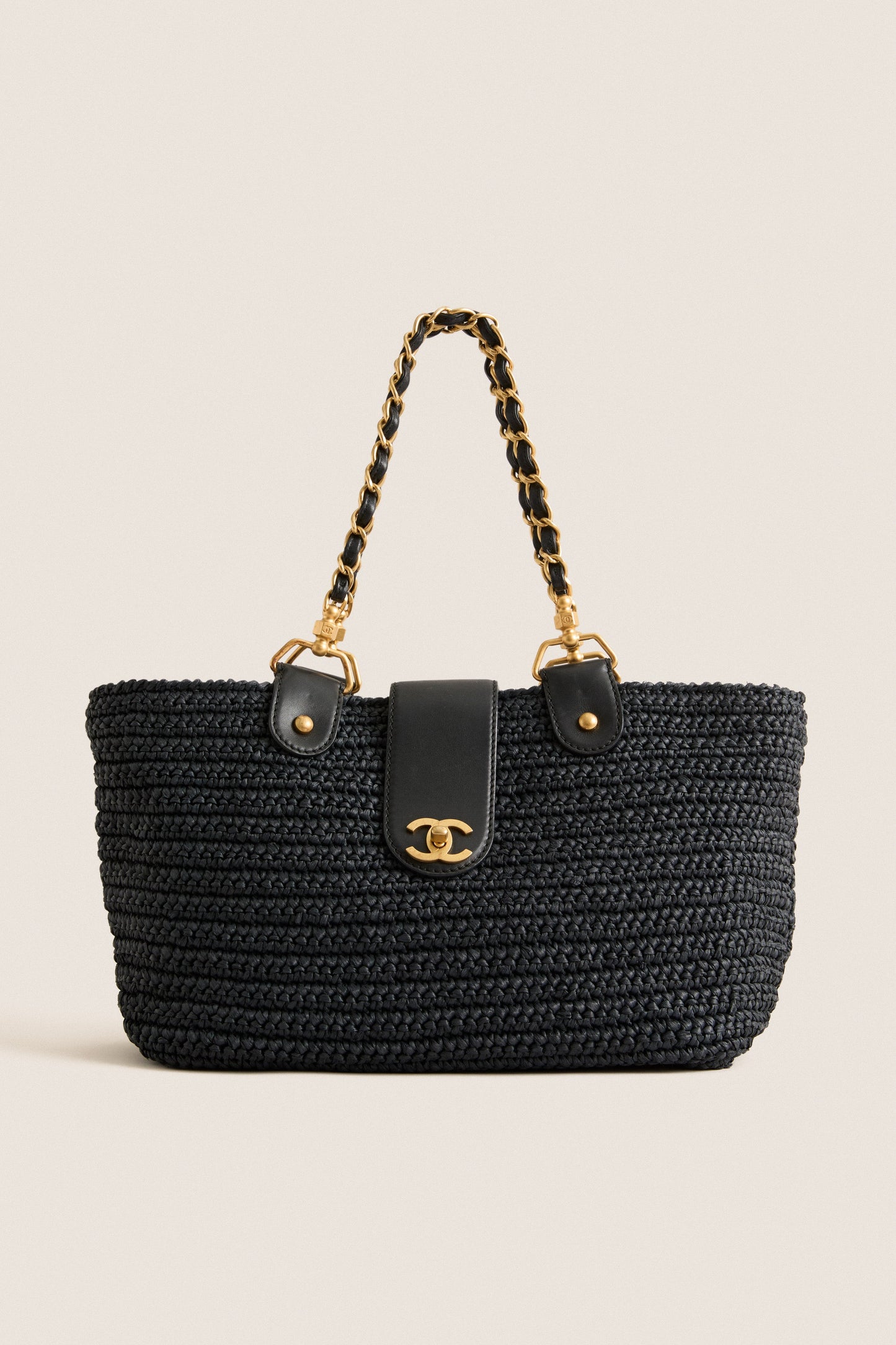 CHANEL Navy Blue Coco Mark X Leather Chain Tote Bag