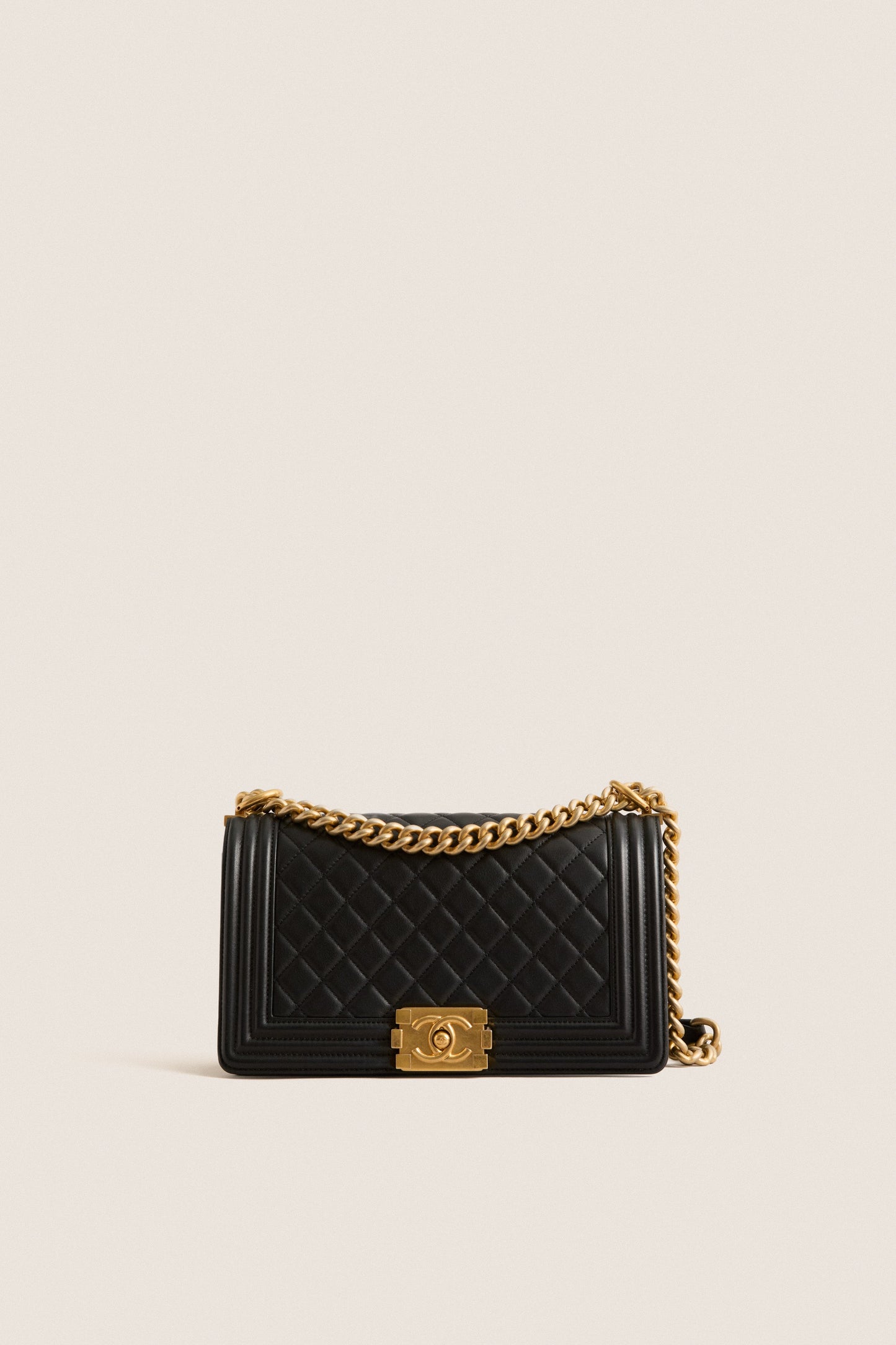CHANEL Black and Gold Boy Chanel 25 Chain Shoulder Bag