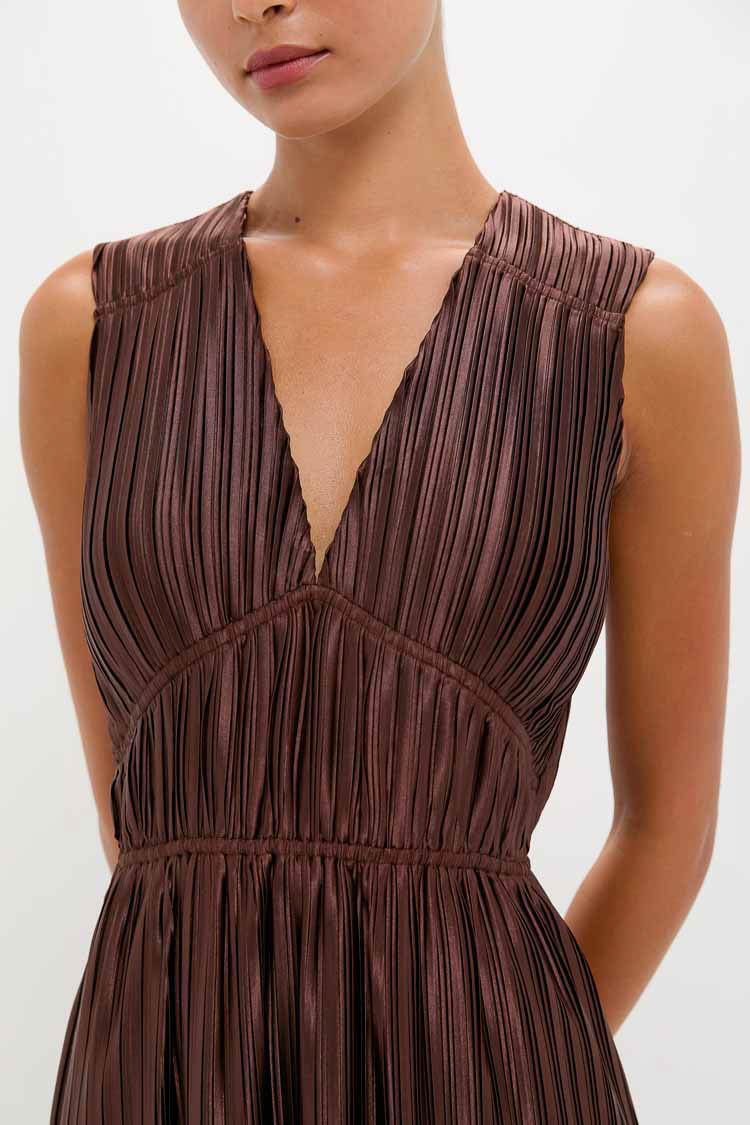 Brown Pleated Chloe Maxi Dress