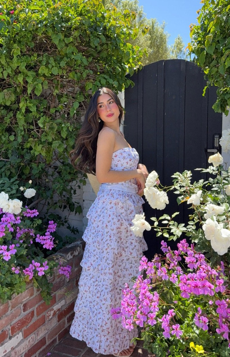 Paisley White Floral Strapless Top