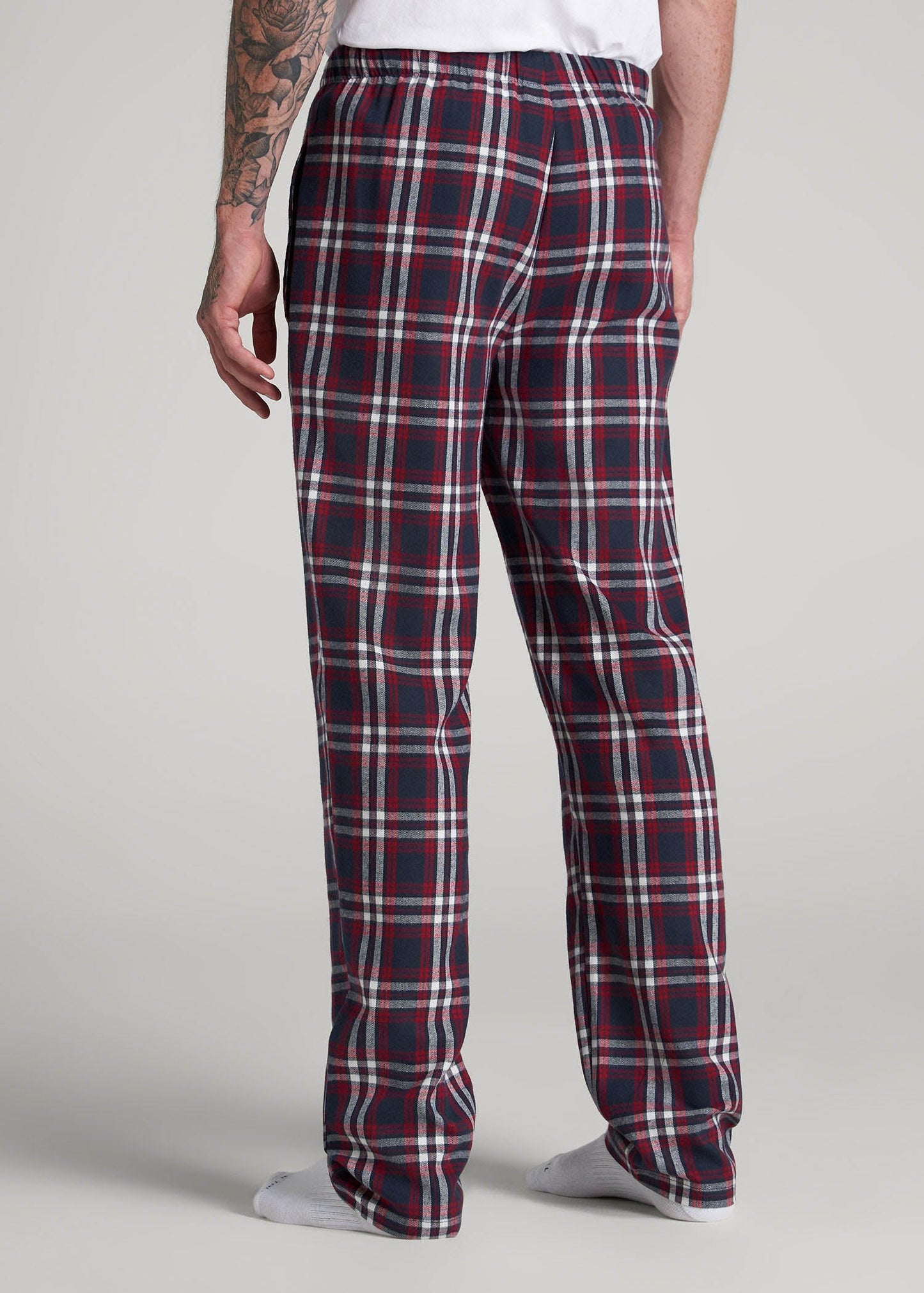 Plaid Pajama Pants for Tall Men in Navy & Red Tartan