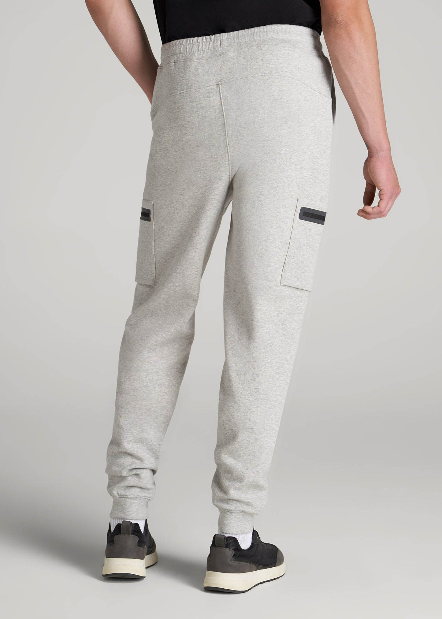 Tech Motion Fleece Cargo Joggers for Tall Men in Grey Mix
