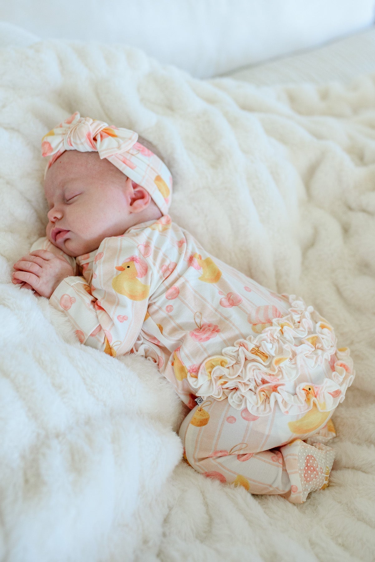Knit Large Bow Headwrap | Bubble Duckies Pink
