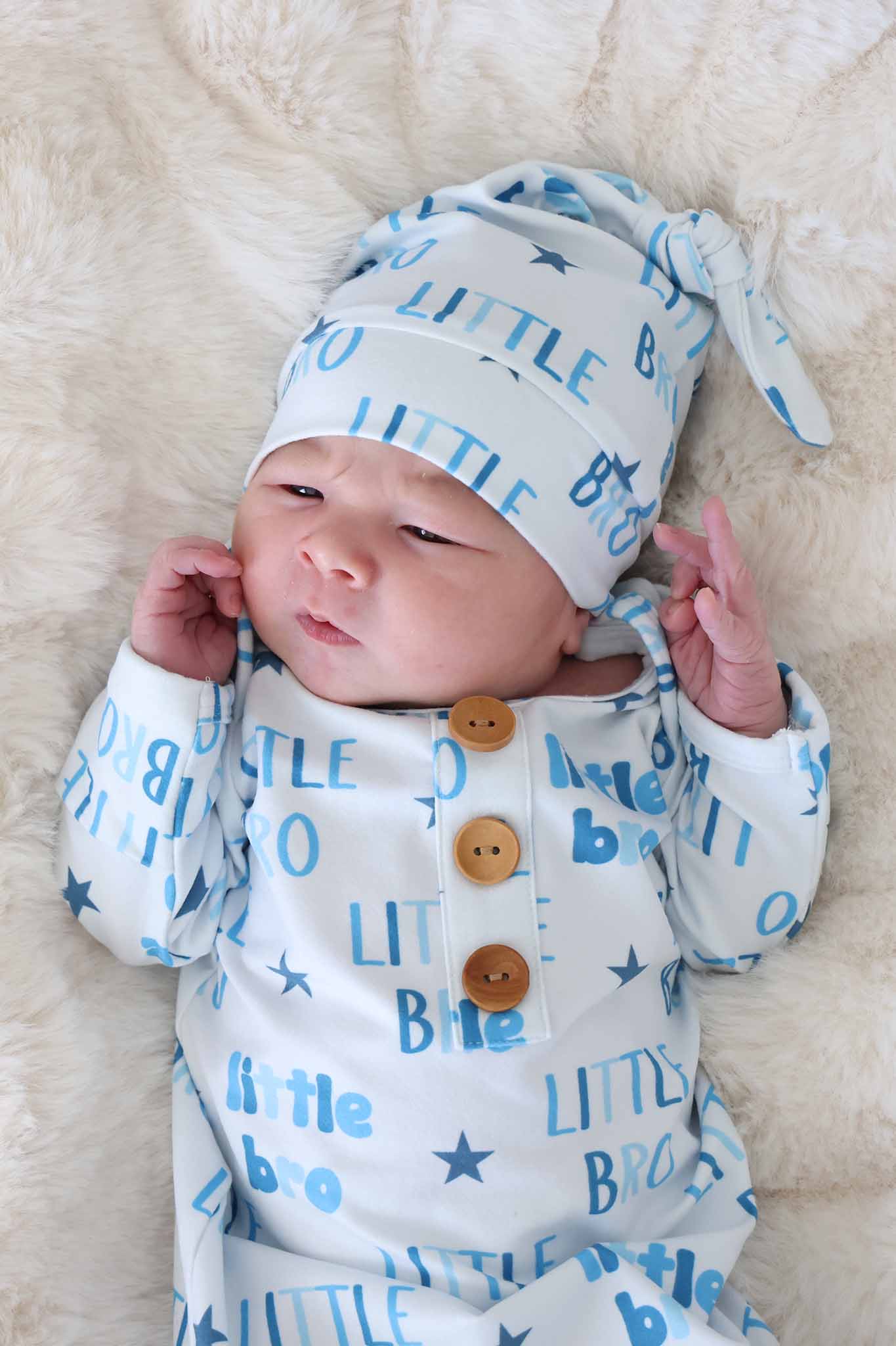 Newborn Baby Knot Gown & Hat Set | Little Bro