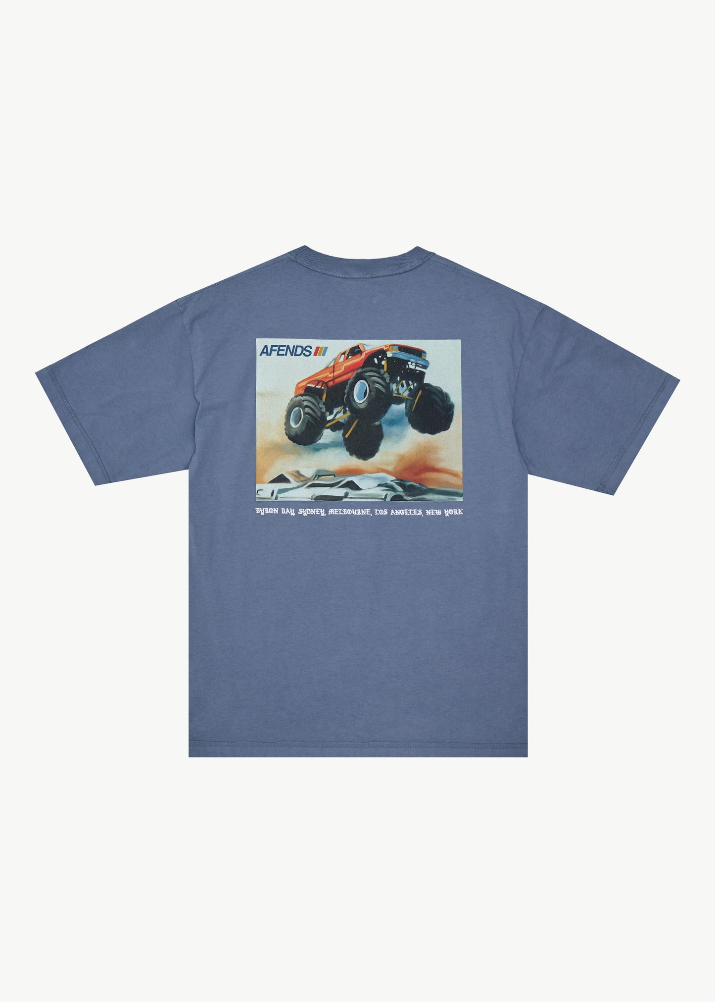 AFENDS Mens Mayhem - Heavyweight Boxy Tee - Washed Slate Blue