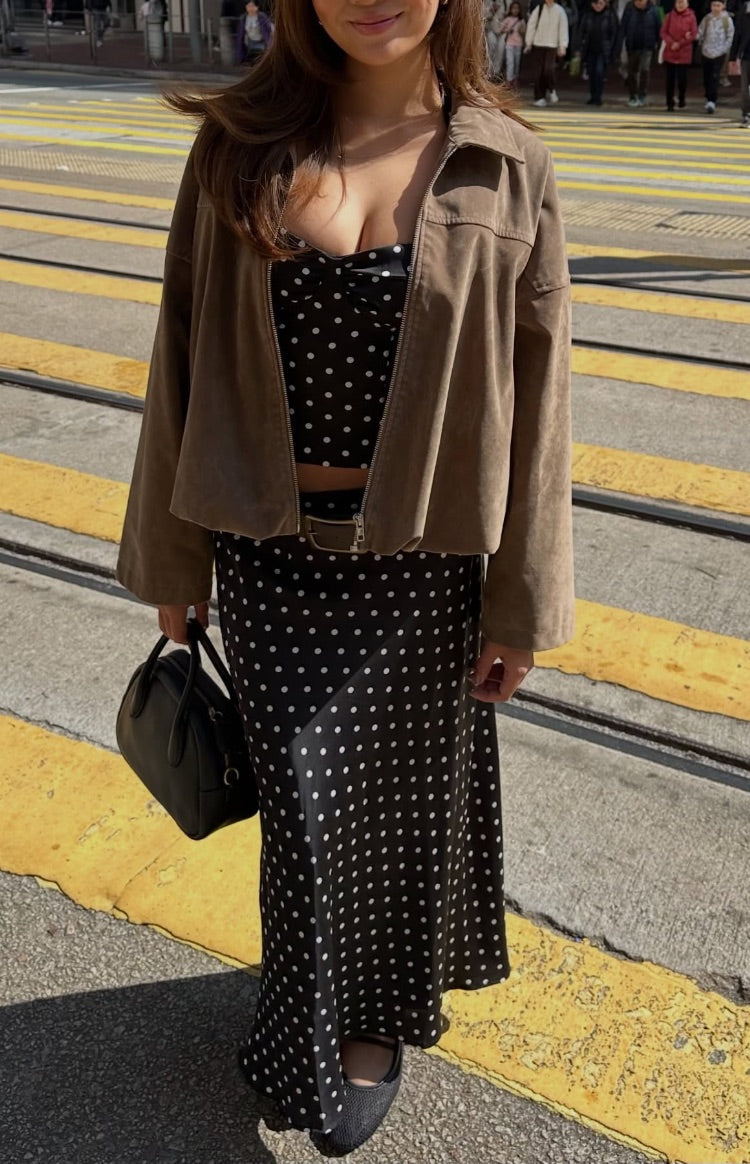 River Brown Suedette Bubble Hem Bomber Jacket