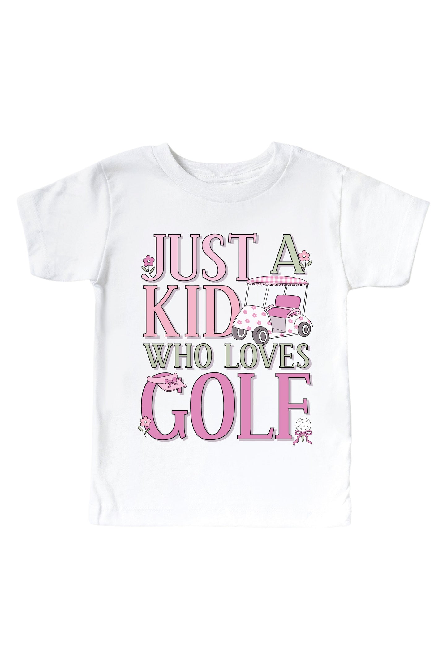 A Kid With Golf Love Pink Graphic Bodysuit & Kids Tee | White