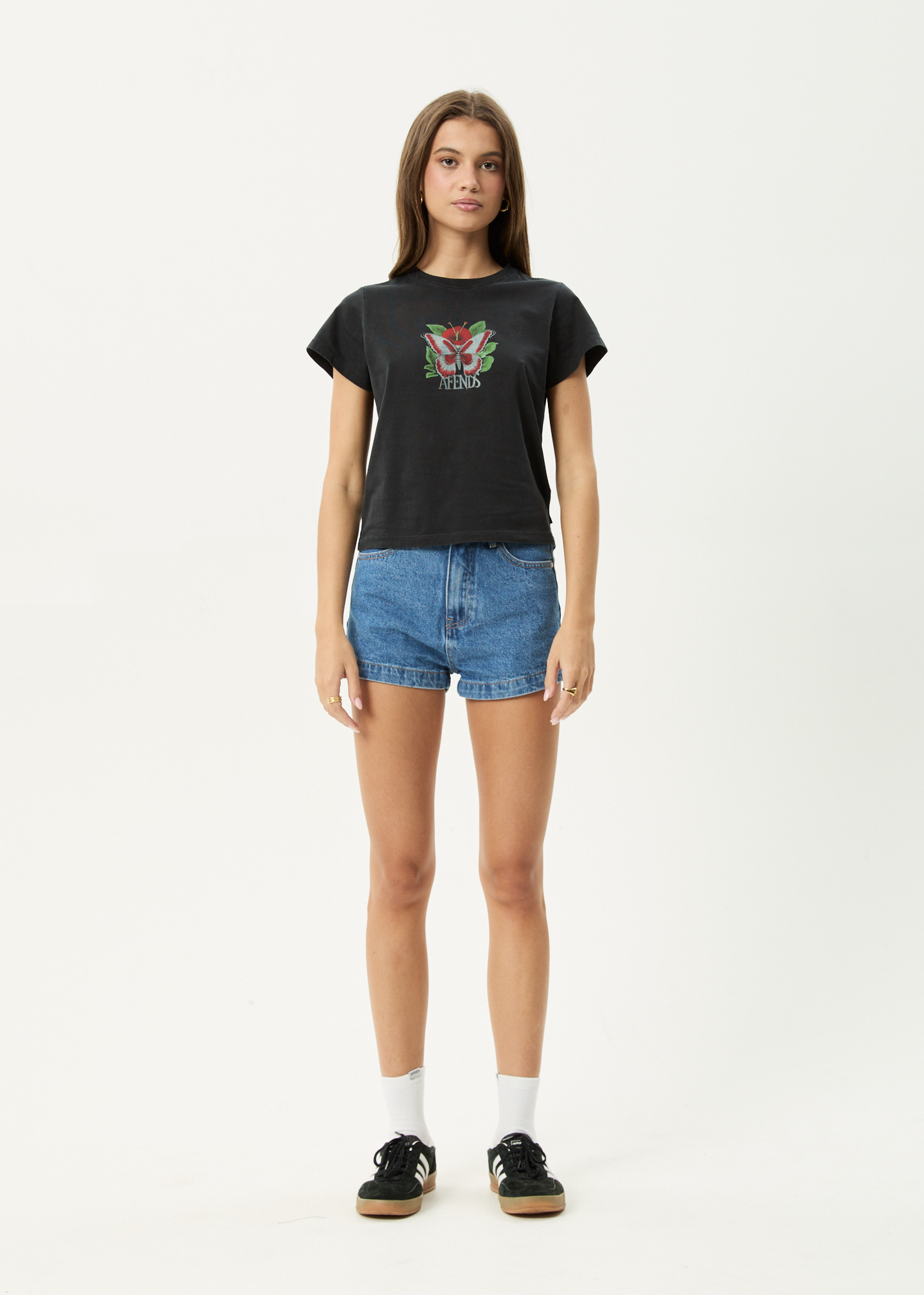 AFENDS Womens Metamorphosis - Baby Tee - Stone Black