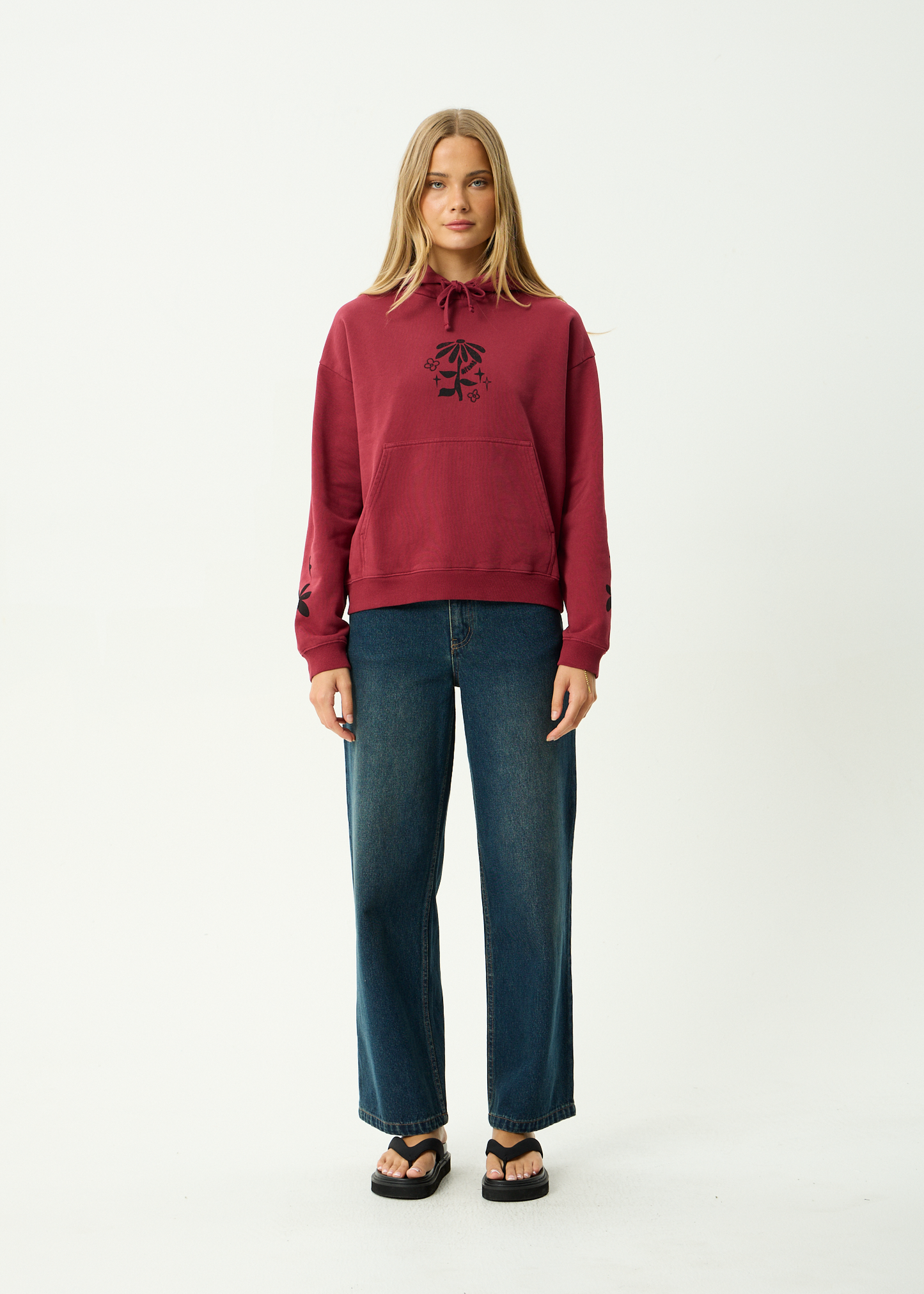 AFENDS Womens Garden Variety - Pull On Hood - Washed Burgundy