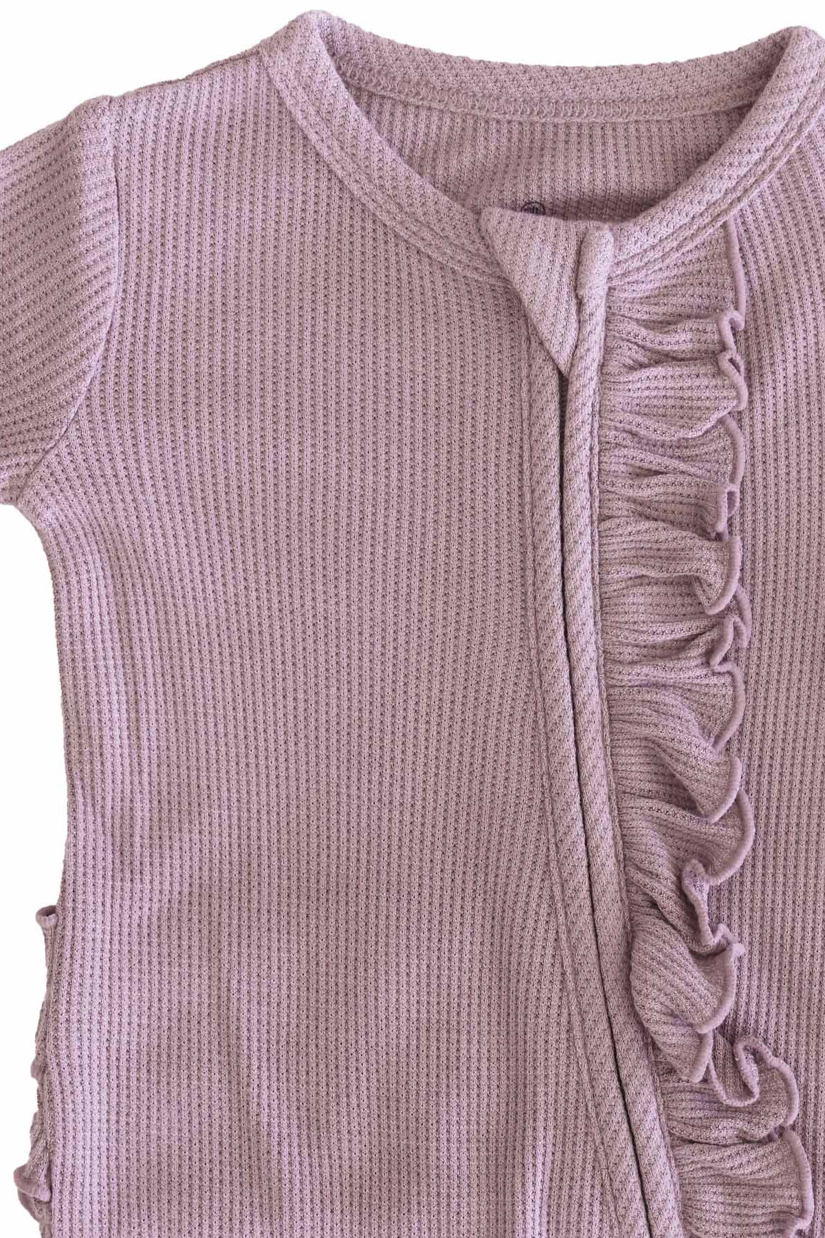 Embroidered Bamboo Waffle Zipper Ruffle Footie | Amethyst
