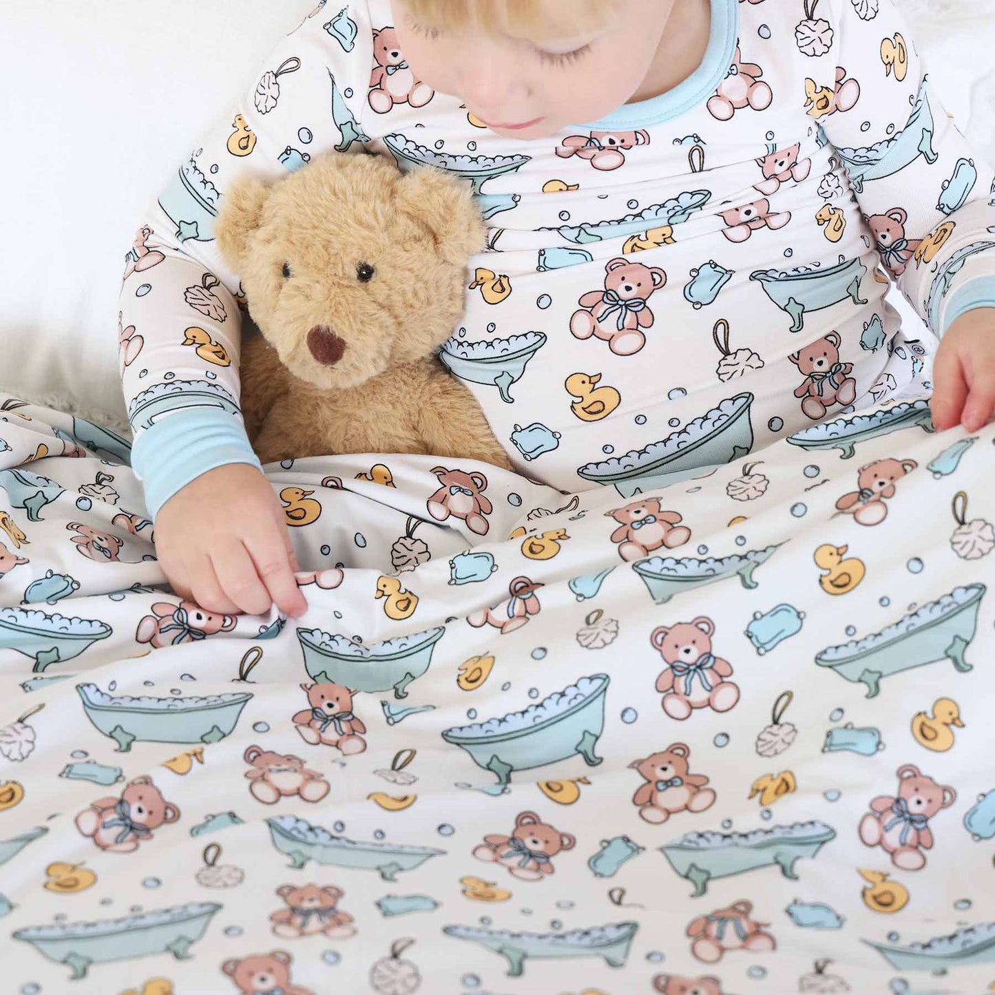 Bathtime Besties Double Sided Bamboo Blanket | Blue