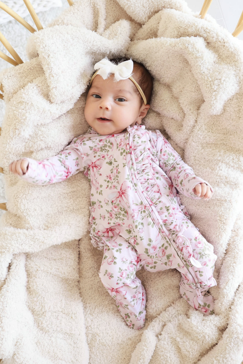 Bows in Bloom Ruffle Zipper Footie