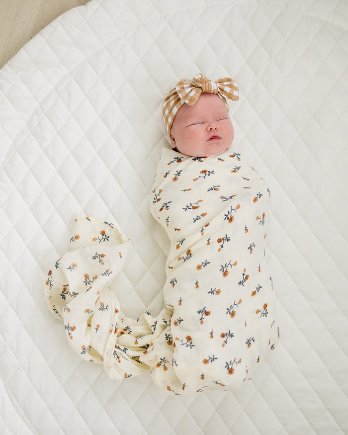 Cream Floral Muslin Swaddle Blanket