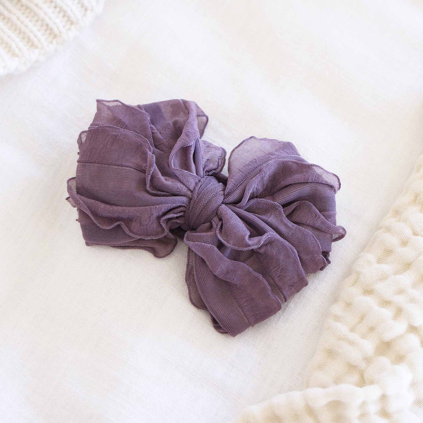 Large Ruffle Knit Bow | Purples