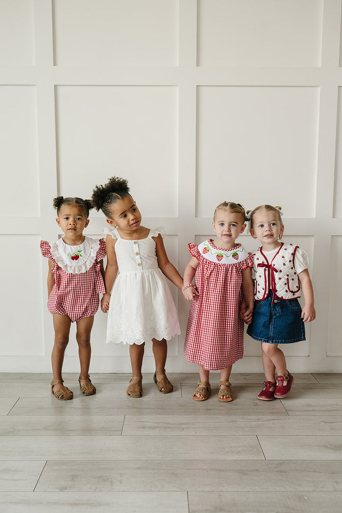 Gingham Strawberry Bubble Romper