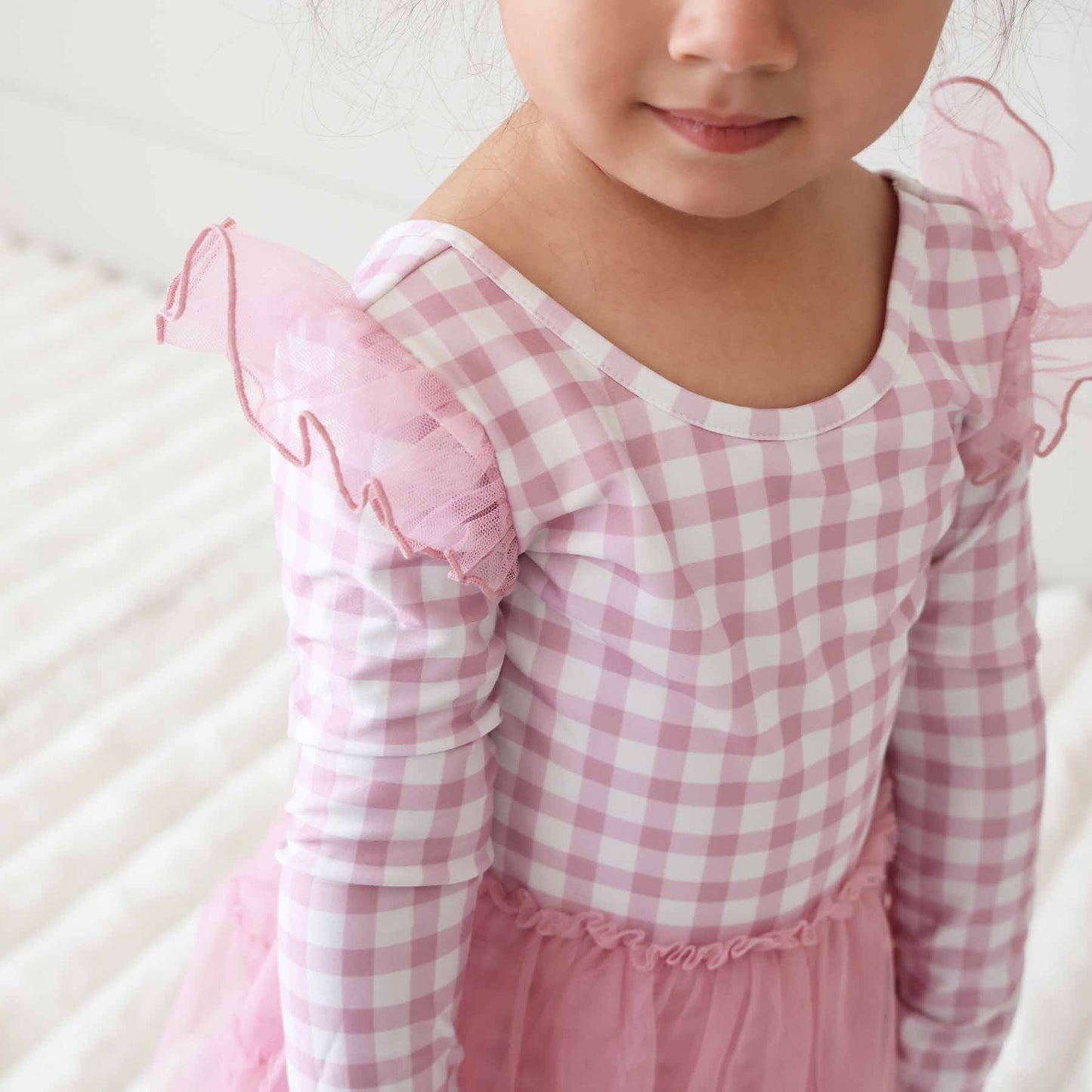 Long Sleeve Ruffle Skirt Leotard | Girly Gingham