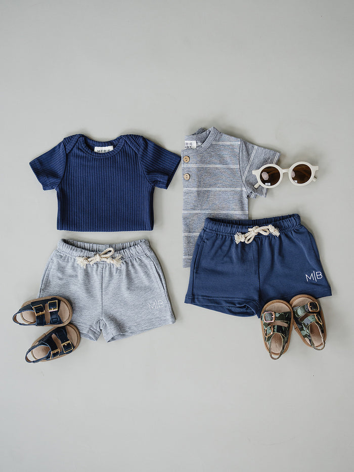 Grey Stripe Button Tee