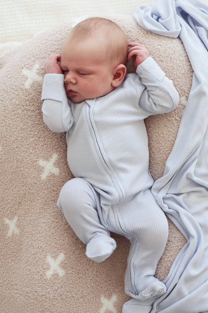 Ice Blue Bamboo Waffle Zipper Footie