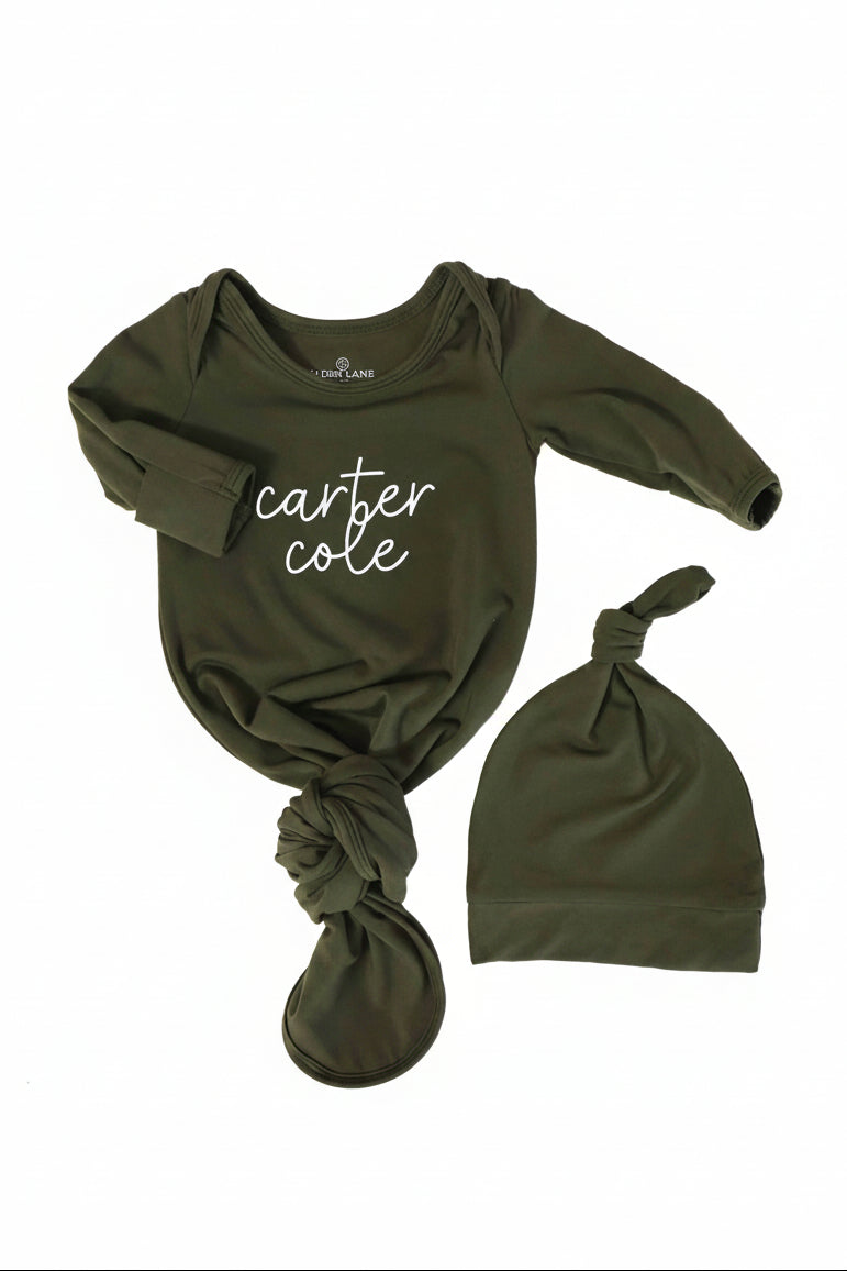 Boy Personalized Bamboo Newborn Baby Knot Gown & Hat