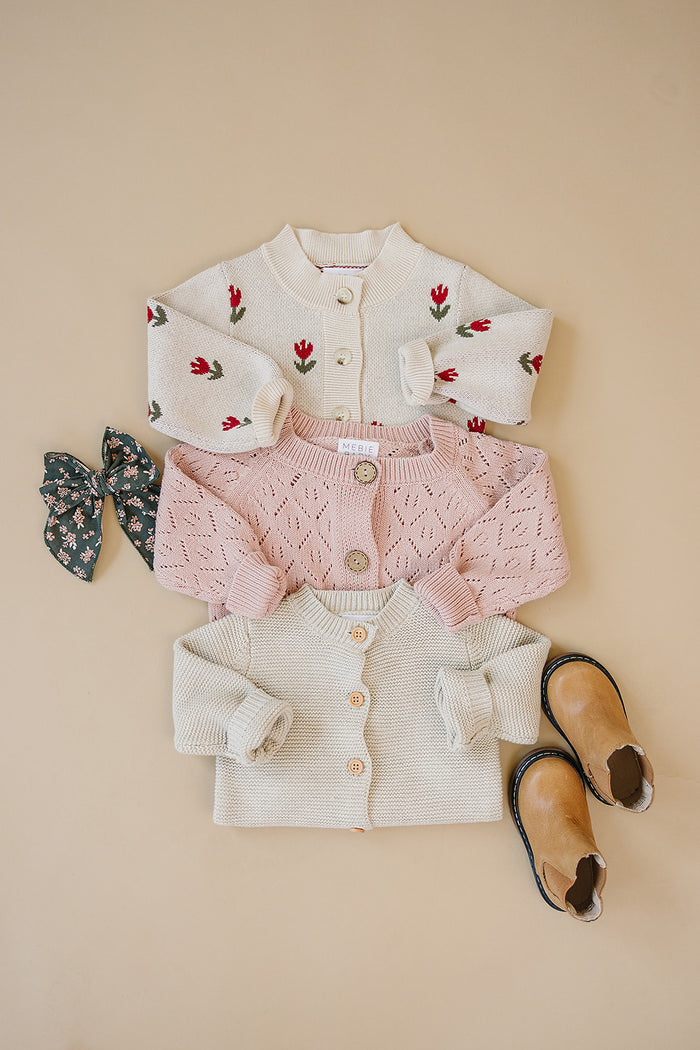 Pink Pointelle Button Down Cardigan