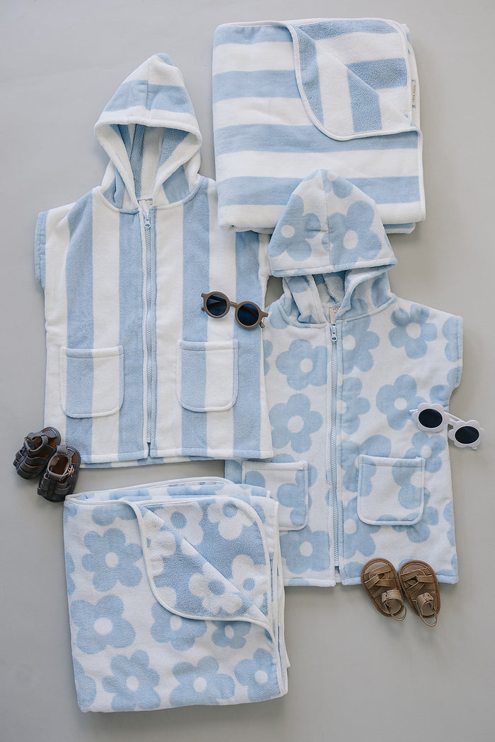 Seaside Stripe Zip-Up Organic Cotton Beach Poncho