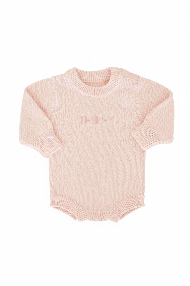 Embroidered Knit Sweater Bubble Romper | Tea Rose