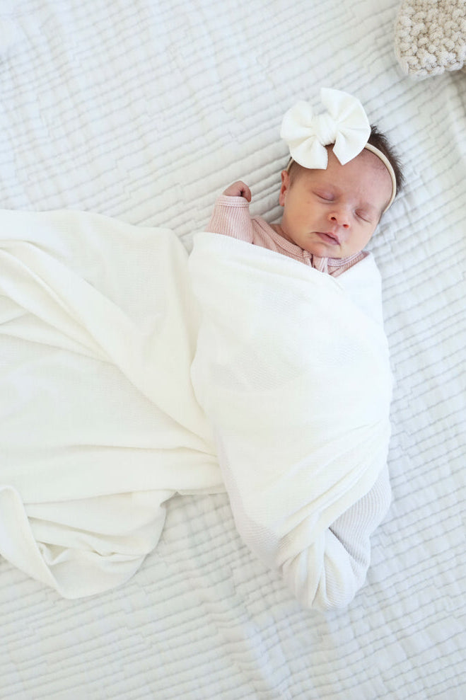 Cloud White Bamboo Waffle Bow Headband