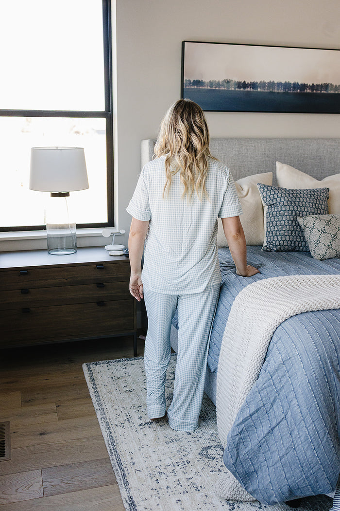 Women's Light Blue Gingham Lounge Set