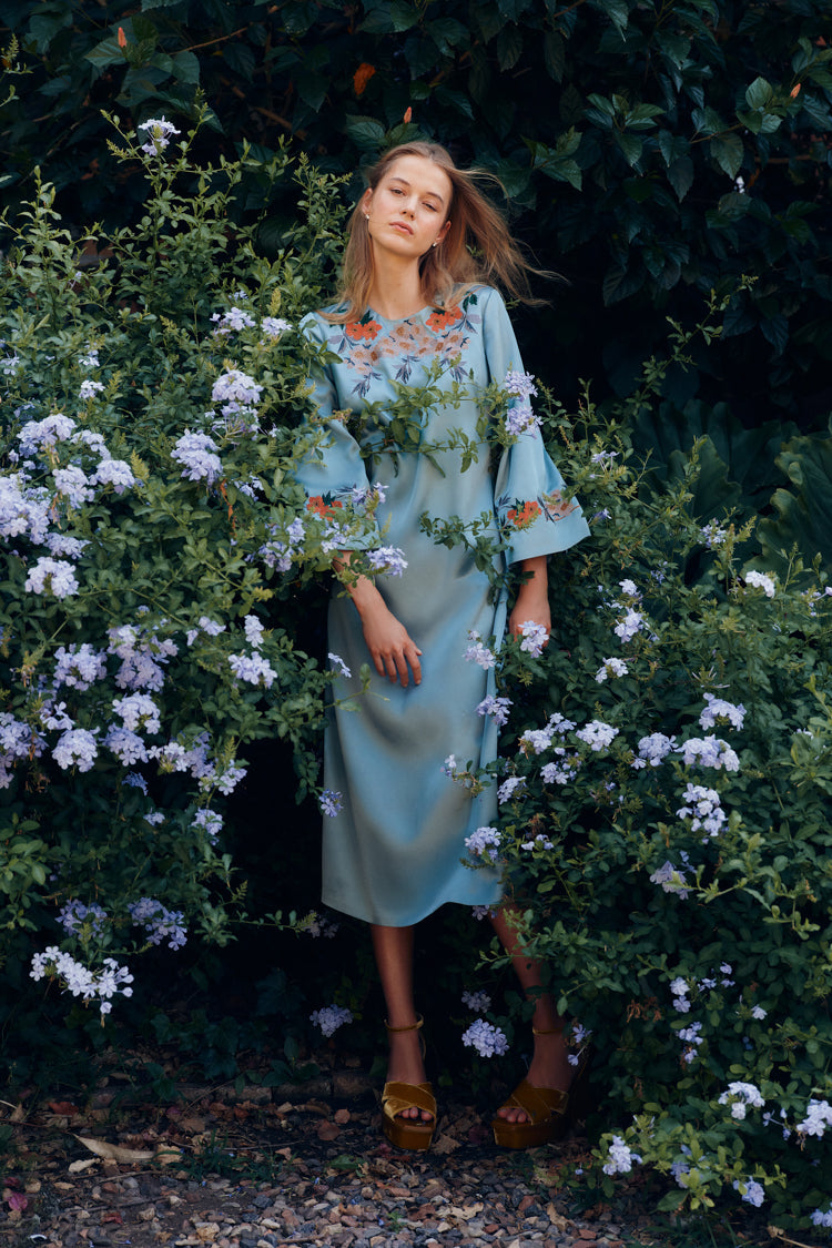 Cameo Blossom Embroidered Duchess Satin Jamie Dress