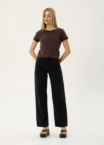 AFENDS Womens Carmen - Baby Ringer Tee - Coffee / Black
