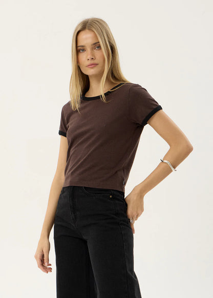 AFENDS Womens Carmen - Baby Ringer Tee - Coffee / Black