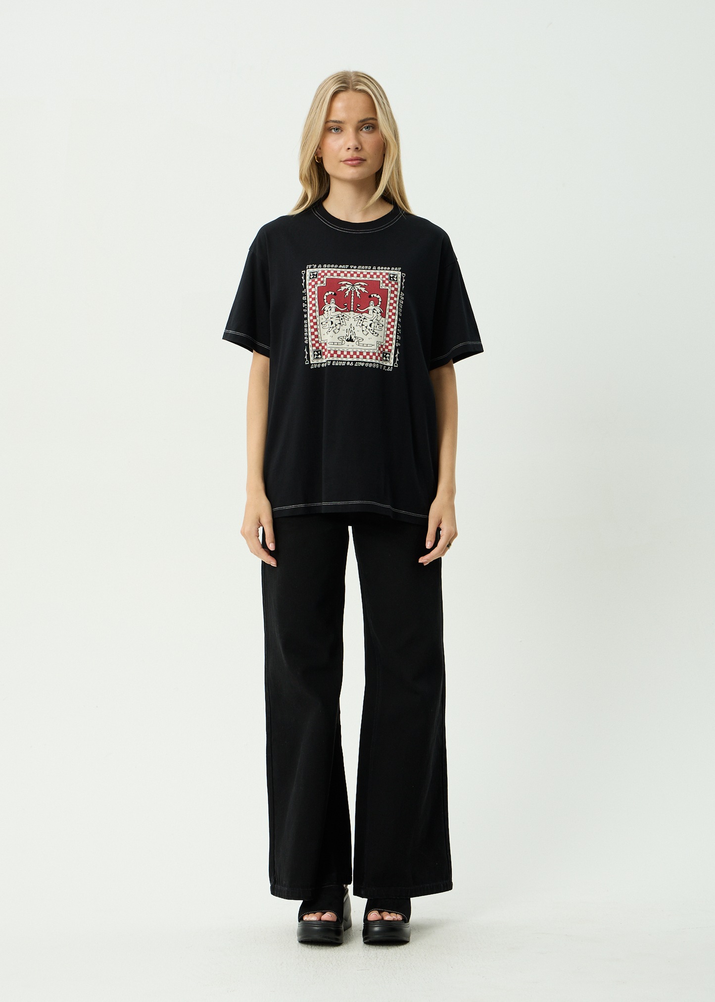 AFENDS Womens Have A Good Day - Oversized Tee - Black