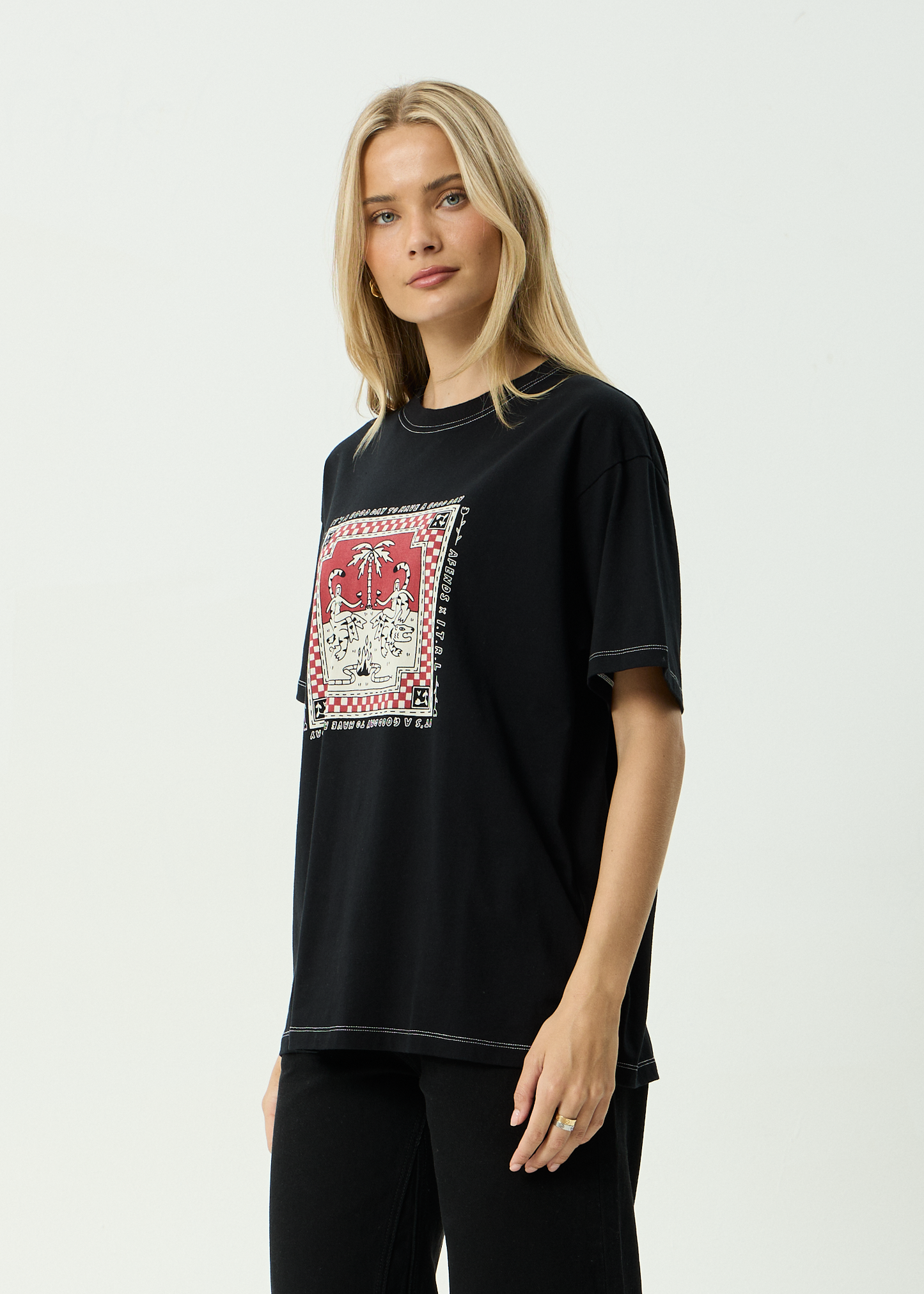 AFENDS Womens Have A Good Day - Oversized Tee - Black