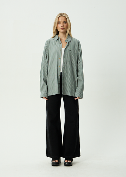 AFENDS Mens Pinned - Oversized Striped Long Sleeve Shirt - Sycamore Stripe