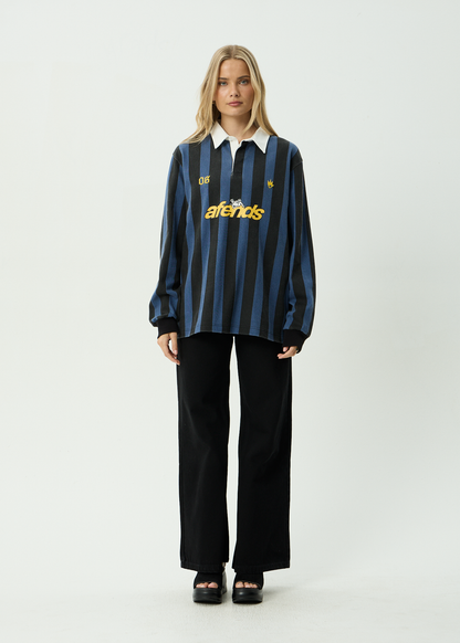 AFENDS Mens Angel Boy - Rugby Long Sleeve Tee - Black Stripe
