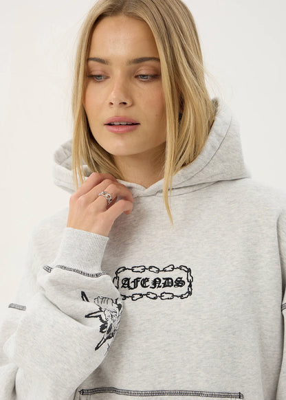 AFENDS Mens Spiritual - Distressed Boxy Hood - Grey Marle