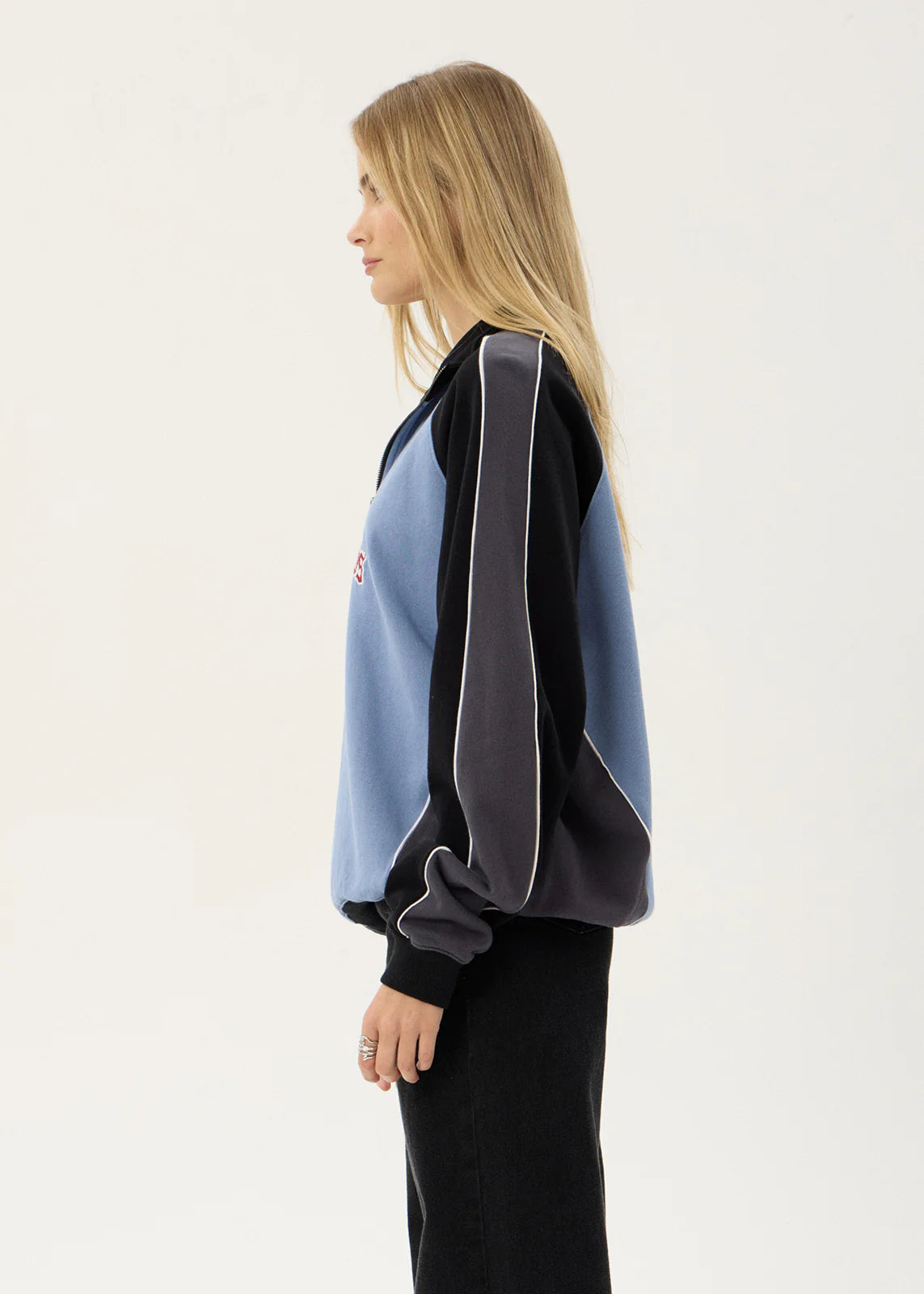 AFENDS Mens Occupancy - Paneled Quarter Zip Jumper - Slate Blue
