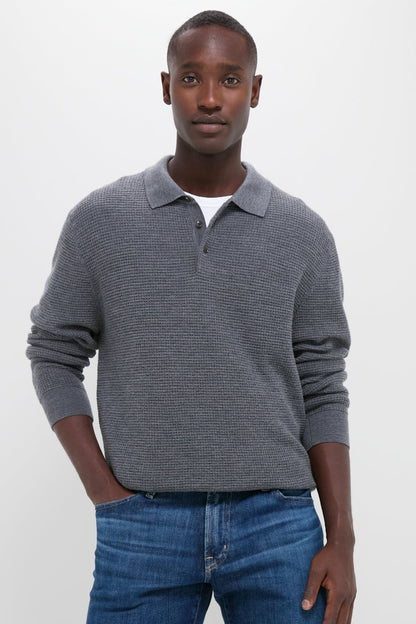Charcoal Merino Waffle Polo