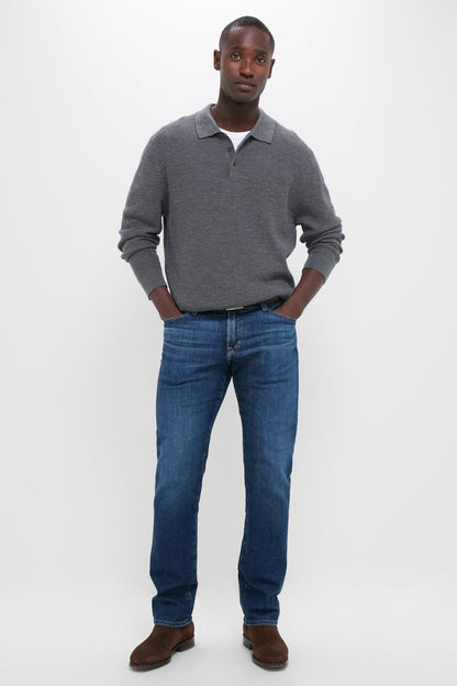 Charcoal Merino Waffle Polo