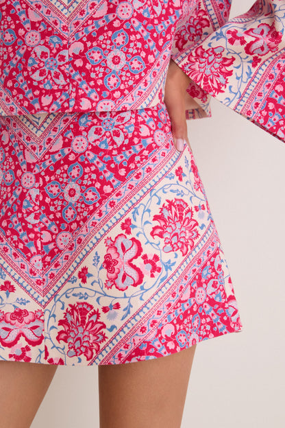 Cerise Chevron Cotton Meg A-Line Mini Skirt