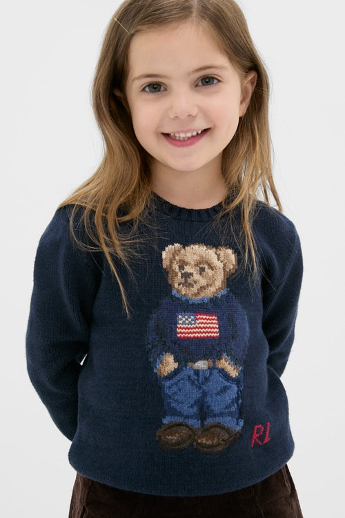 Boys Long-Sleeve Flag Bear Crewneck Sweater