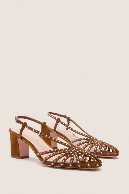 Cacao Suede Studded Priscilla Heels